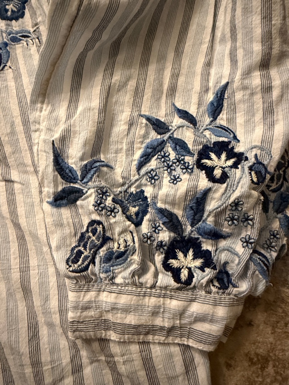 Pilcro Anthropologie Embroidered Blouse S Blue Stripe Cotton Boho Top - Picture 7 of 10